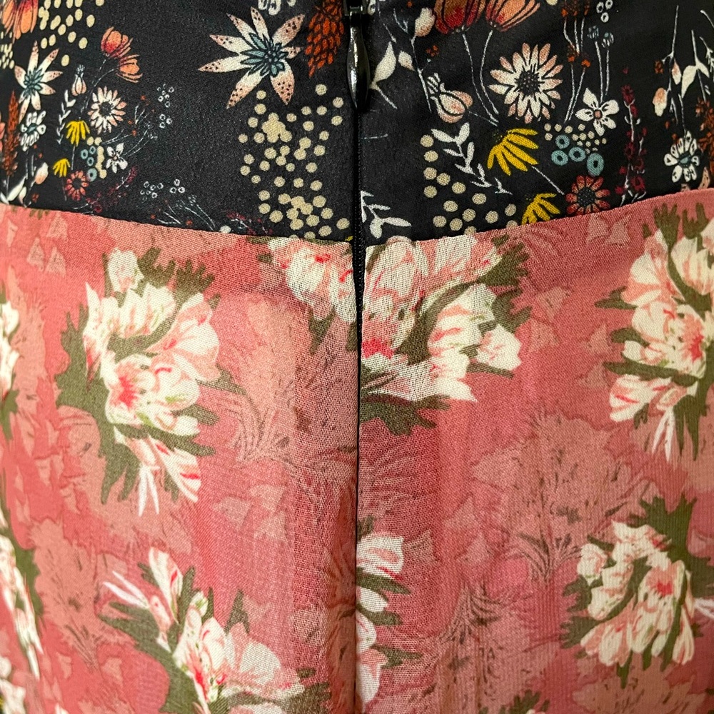 NWT DOWNEAST SKIRT M BOHO FEMININE CHIFFON OVERLAY LINED RUFFLED HEM ZIP ROSE - Picture 6 of 11